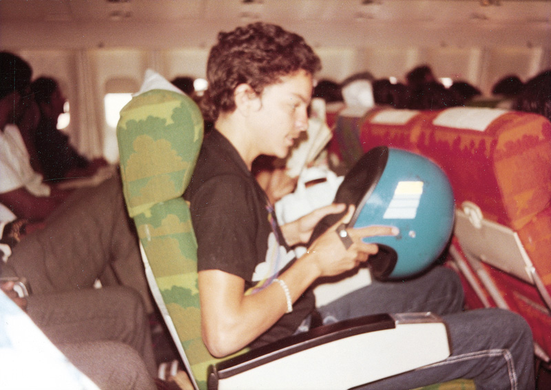 Gary Gregg on plane to T&T 100km 1982